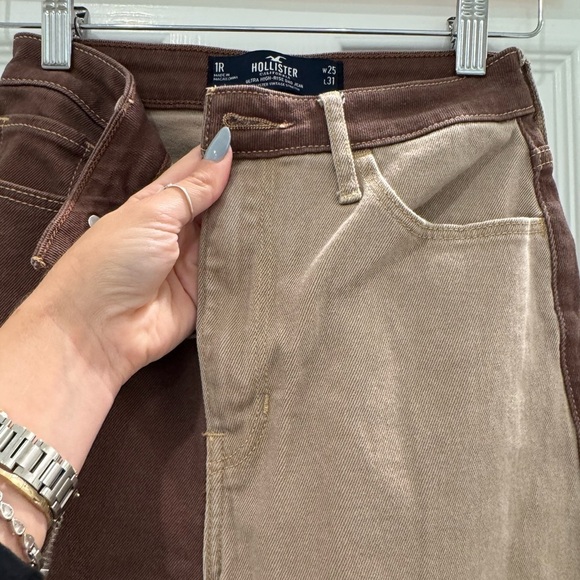 Hollister Ultra High-Rise Dad Jeans Straight Leg Brown Patchwork Y2K - Picture 6 of 9